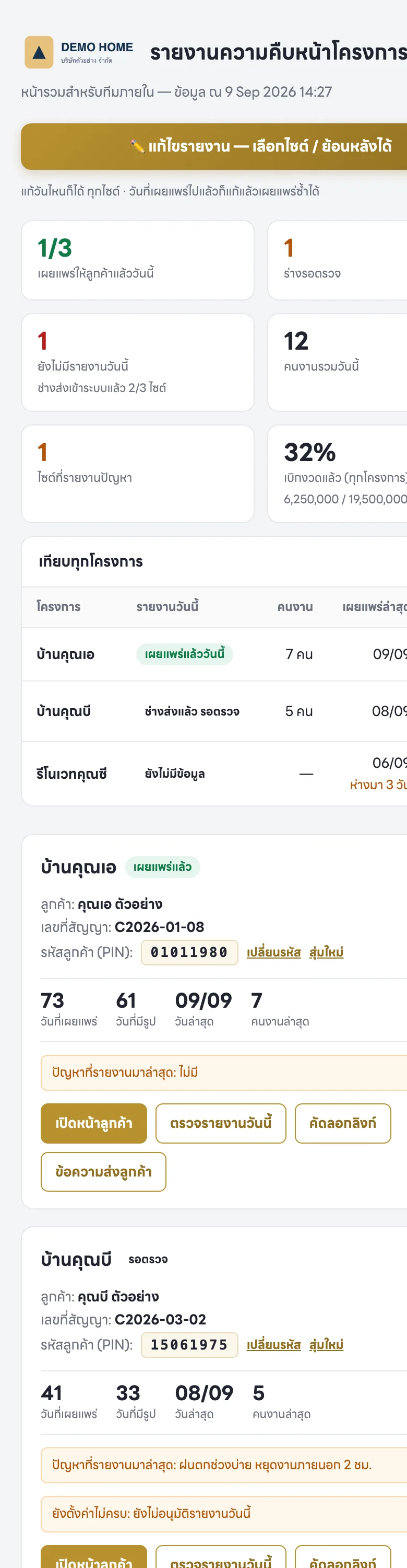 หน้ารวมทีมบนมือถือ